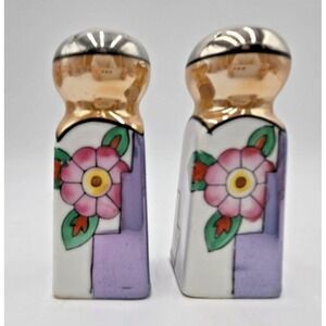 Vtg Lusterware Hand painted Japan Floral Colorful Salt & Pepper Shakers